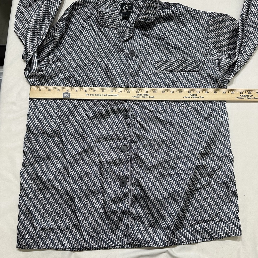 Claudio Nucci Men's Lounge Shirt L Black White Button Front Ramie Pajama‎ Top - Picture 6 of 9
